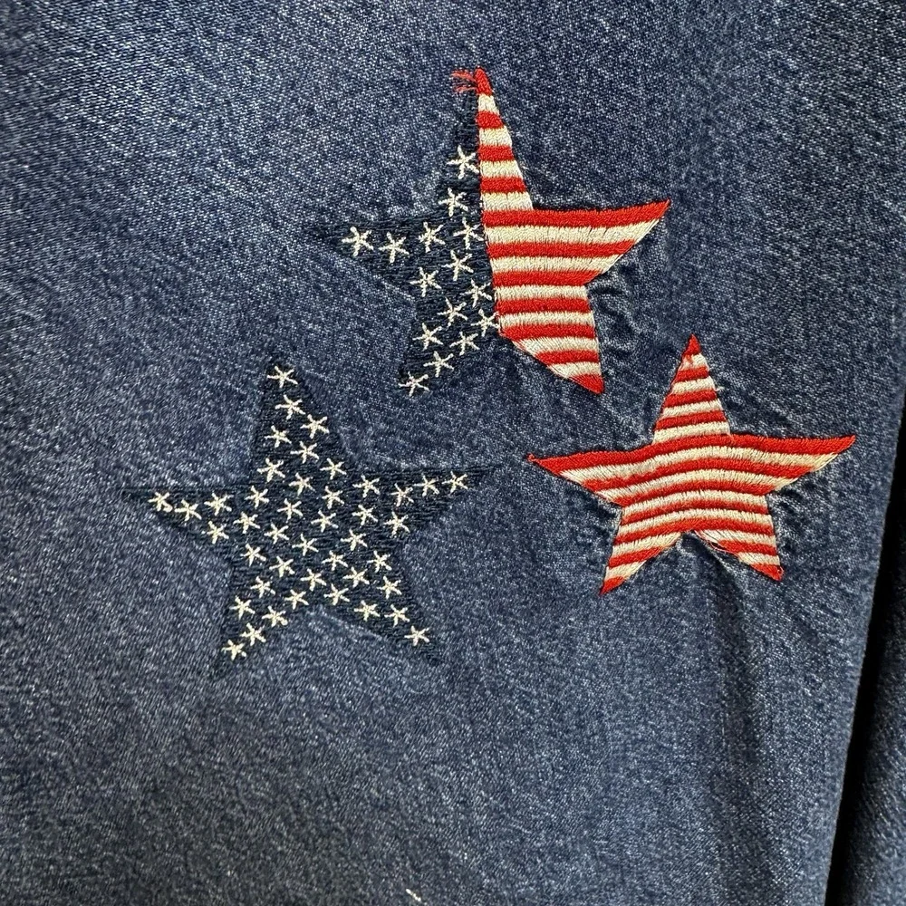 🇺🇸 Smart Objects - Embroidered American Flag Stars Denim Dress -‎ Size Large